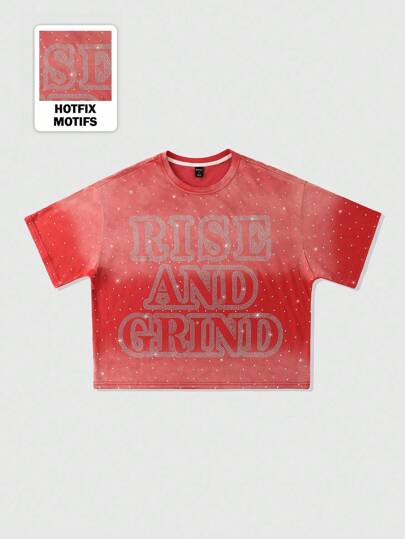 Street Life Herren Distressed T-Shirt mit Strass-Verzierung, kurze Ärmel, locker geschnitten