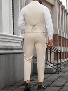 Manfinity Mode Men's Plus Size V-Neck Sleeveless Button Pull-Down Vest And Slim Fit Dress Pants Set - Apricot - View 2