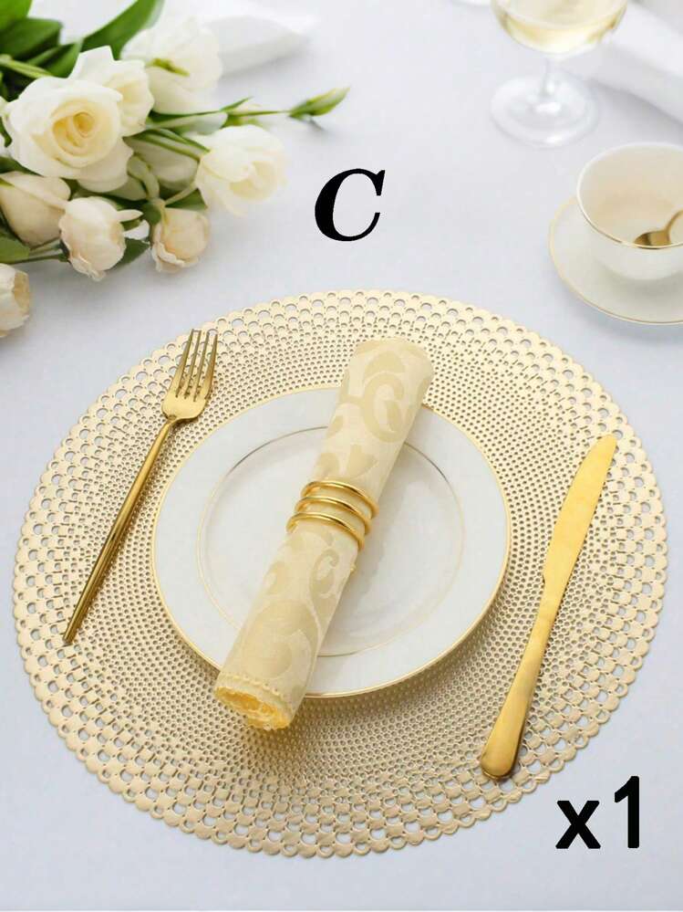 SHEIN 1件/4件/6件/8件圆形镂空烫金PVC隔热防滑垫，酒店餐厅装饰隔热餐垫 - 彩色 - 查看 27