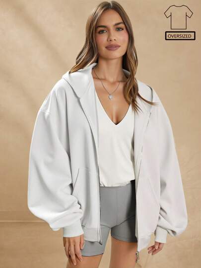 WESTFADE Oversized Fleece-Reißverschluss-Kapuzenjacke 90er Jahre Kleidung