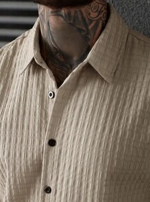 Manfinity Homme Bộ quần áo và áo sơ mi trơn màu thường ngày dành cho nam - Màu Khaki - Xem 3