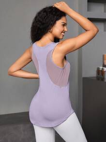 SHEIN Sports Cut Out Back Sports Tank Top Workout Tops Gym Top Fitted Shirtworkout Tank Top - Mauve Purple - View 3