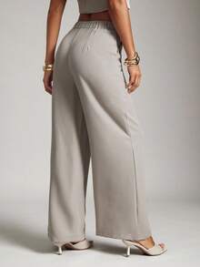 Hauture 老钱风性感商务休闲女式阔腿裤高腰优雅工作裤，专业办公服饰 - 杏色 - 查看 5