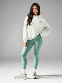 MISSGUIDED Matcha Lover Graphic Hoodie Japanese Tea Print Cozy Fleece Sweatshirt Fall Winter Casual Streetwear Centre Pocket Drawstring Hood Pullover - Grey - View 3