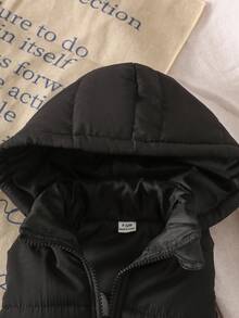 SHEIN Vintaside Kids 女婴休闲百搭连帽夹克背心，拉链开合，冬季，日常穿着