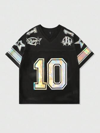 Prep Maglietta sportiva a maniche corte da uomo con stampa laser e inserti in rete, maglia atletica