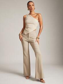 Hauture Old Money Sexy Business Casual Office Solid Flare Leg Pants For Women Elegant High Waist, Chic Professional Trousers, Vintage-Inspired Workwear Style