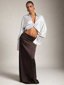 Hauture Old Money Sexy Business Casual Deep V Neck Twist Hem Blouse – Loose Fit Solid Color Office Shirt, Elegant Professional Workwear, Chic Statement Top - White - View 2