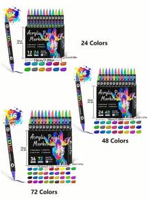 24/48/72 色丙烯颜料马克笔套装 - 适用于木材、帆布、陶瓷、玻璃和岩石绘画的鲜艳艺术笔，适合艺术家和 DIY 的优质速干工艺用品
