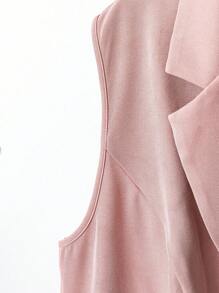 SHEIN CURVE+ 大码成熟优雅休闲合身高端纯色仿口袋纽扣西装外套 - 粉色 - 查看 3