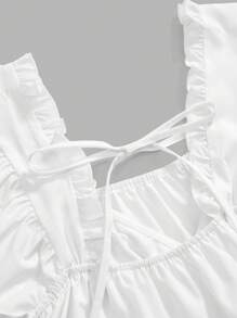 SHEIN 2 piezas Conjunto de Maternidad: Top casual con mangas con volantes y pantalones de unicolor con cordón - Negro - Ver 7