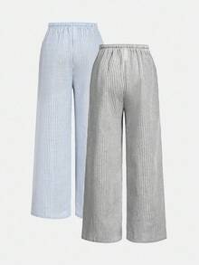 2 件套 Tween 女童蓝粉色条纹宽松裤，百搭日常休闲穿着，买一送一 - 淺藍色 - 查看 2