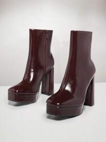 SHUZIA 女士舒适时尚方头侧拉链粗跟踝靴 - 棕色 - 查看 6