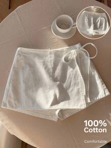 Comfortcana 女式休闲打结白色牛仔裙裤 - 白色 - 查看 1