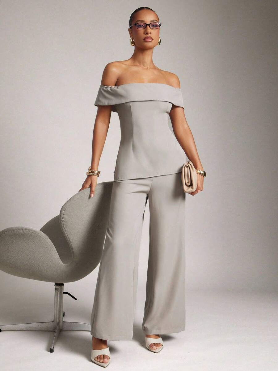 Hauture 老钱风性感商务休闲女式阔腿裤高腰优雅工作裤，专业办公服饰 - 杏色 - 查看 1