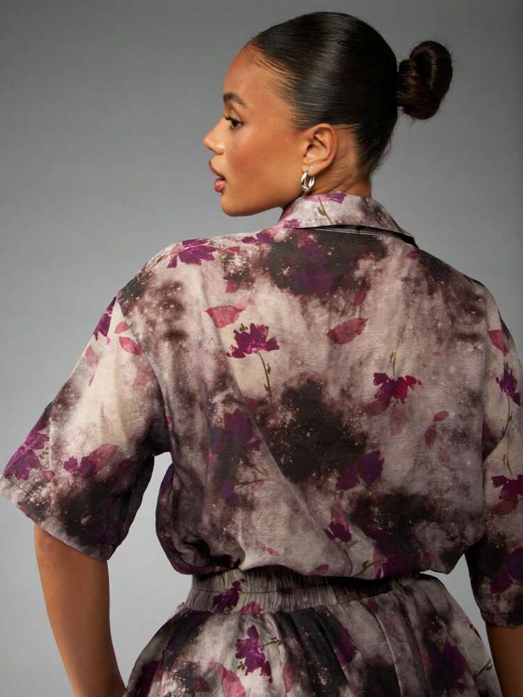 MISSGUIDED Ensemble chemise boutonnée avec short à ourlet volanté