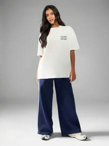 MISSGUIDED Camiseta de entrenamiento motivacional oversize con eslogan "Corre duro, corre rápido", de manga corta, cuello redondo, mezcla de algodón, corte holgado, ropa deportiva casual - Blanco - Ver 3