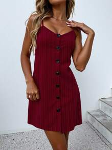 SHEIN LUNE Của phụ nữ Nút Trang trí Dải mỏng Váy dây treo - Đỏ - Xem 3