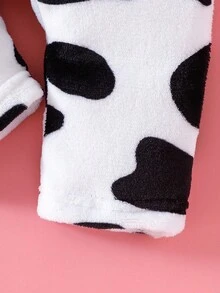 SHEIN Autumn/Winter Baby Girl Plush Cute Black & White Romper Cow Print Baby Clothes Baby Cow Jumpsuit Fall