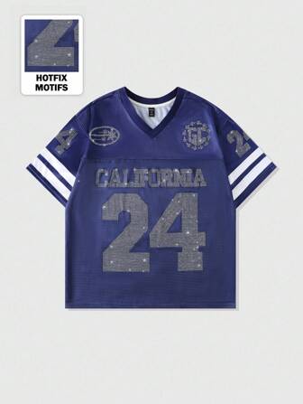 Prep Maglietta sportiva a maniche corte da uomo con paillettes, patch e rete