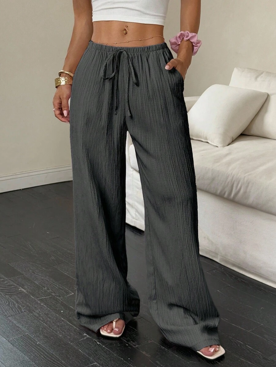 SHEIN Tall Women's Pants, Textured Fabric, Waist Tie Fall Cloth For Women
