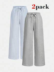 2 件套 Tween 女童蓝粉色条纹宽松裤，百搭日常休闲穿着，买一送一 - 淺藍色 - 查看 1