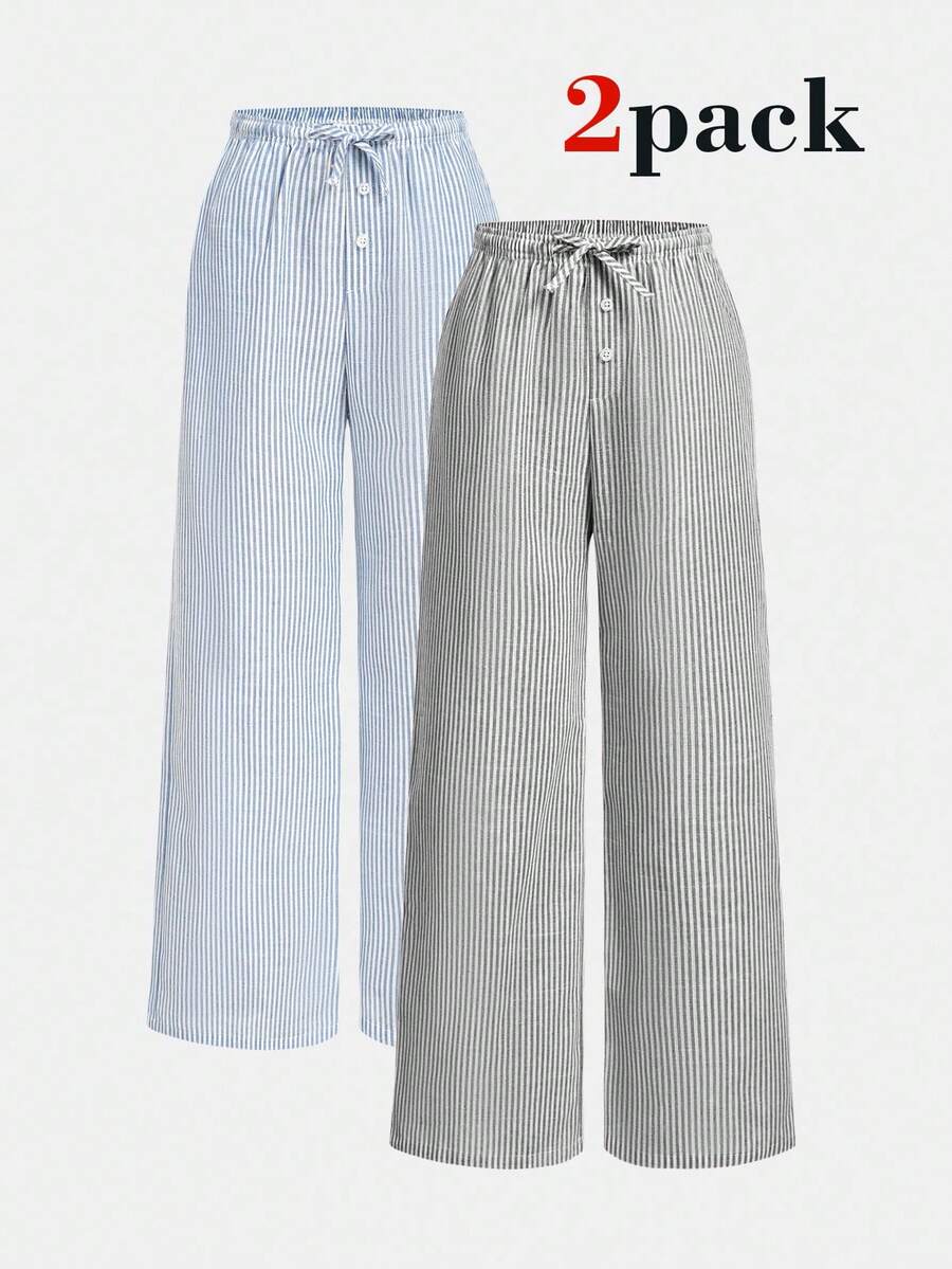 2 件套 Tween 女童蓝粉色条纹宽松裤，百搭日常休闲穿着，买一送一 - 淺藍色 - 查看 1