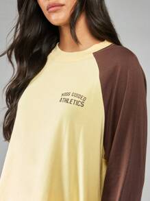 MISSGUIDED 大学风格长袖插肩棒球 T 恤，带数字印花，复古学院风上衣，双色基本款休闲休闲常规款田径队设计 - 黃色 - 查看 5