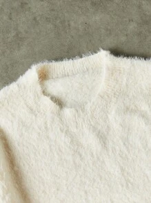 Manfinity CasualKnits 男士休闲落肩毛绒针织毛衣休闲毛绒毛衣返校季，秋冬 - 白色 - 查看 6