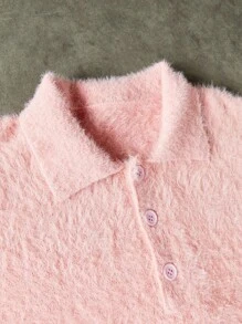 Manfinity Roghcode 男士休闲纯色针织粉色毛衣，秋冬返校季毛绒长袖上衣 - 粉色 - 查看 3