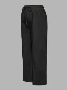 SHEIN 2 piezas Conjunto de Maternidad: Top casual con mangas con volantes y pantalones de unicolor con cordón - Negro - Ver 5