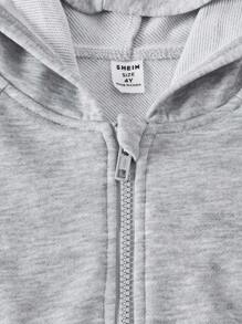 SHEIN ChillGRL Streecool 年轻女孩休闲学院风年轻女孩百搭小标志连帽宽松拉链运动衫和阔腿运动裤套装，适合休闲和运动 - 淺灰色 - 查看 3