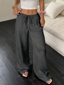 SHEIN Tall Women's Pants, Textured Fabric, Waist Tie Fall Cloth For Women