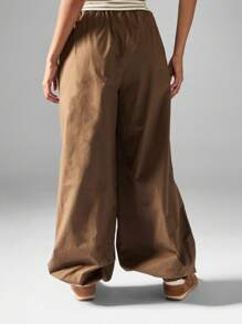 MISSGUIDED Wide Leg Palazzo Summer Pants With Elastic Waist For Beach Resort Vacation Boho Style Weekend Casual Holiday Festival Cotton Linen Feel Balloon Trouser With Cuffed Hem