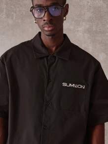 SUMWON Chemise de travail à manches courtes avec boutons, style créateur, streetwear, tenue de travail, décontractée, légère, été, printemps, graphiques personnalisés - Noir - Voir 4