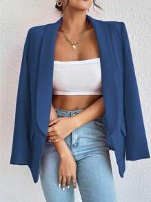Rafferiza Casual Minimalist Solid Color Long Sleeve One-Piece Suit, Elegant For Everyday Wear Fall Cloth For Women - Navy Blue - View 4