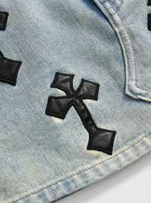 ROMWE Grunge Punk Váy Mini Denim Đính Chữ Thập Cho Nữ - Rửa nhẹ - Xem 4