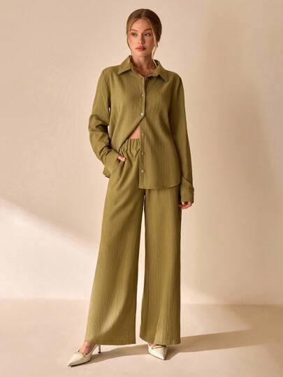 CLARA VERO Women Two Pieces Outfits Shirt And Pant Sets