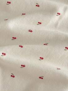 Loomiva Baby Girls' Cherry Print 2pcs Set,Red Autumn Long Sleeve Knitted T-Shirt & Pants,100% Cotton Cute Modest Family Matching Clothes,Bow Decor Baby Outfit - Beige - View 8