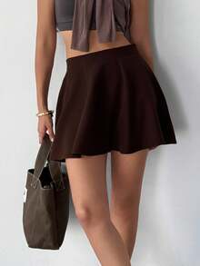 SHEIN Casual Solid Color Mini Skirt, Summer - Brown - View 4