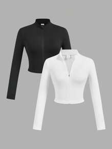 SHEIN Girlism Black And White Short Knitted Jackets For Tween Girls With Zipper And Regular Sleeves Long Sleeve Crop Tops For Tweens Tween Crop Tops 2 Pack Girls Long Sleeve Crop Top Zip Up Crop Top For Girls Tween Tops Girls Tops 2 Pack Tops For Girls Tight Fitting Long Sleeve Shirts For Girls Long Sleeve Crop Tops For Girls Tween Girl Tops 2 Pack Crop Tops Zip Up Crop Tops For Girls Girls Shirts 2 Pack Zip Up Crop Tops For Tweens Girls Long Sleeve Tops 2 Pack Long Sleeve Tops Girls,In Fall/Winter