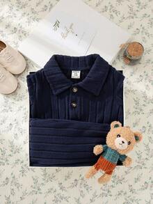 Souflis Souflis 2 件套男婴 Polo 领长袖上衣和裤子套装，男婴春秋装，时尚精美印花男婴服装，婴幼儿服装，男婴服饰 - 寶藍色 - 查看 2