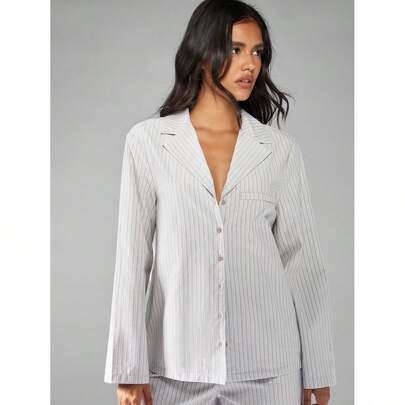 Camicia casual a righe stile pigiama, manica lunga, abbigliamento casual da ufficio, camicia con bottoni, abbigliamento professionale da lavoro, colle