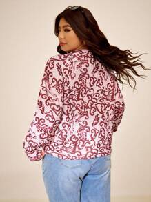Elaquor Damen Große Größen Floral V-Ausschnitt Langarm Lässig Loose Pullover - Pink - Übersicht 2