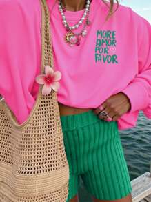 DrmWander Plus Size Graphic Long Sleeve Sweatshirt, Streetwear Style, Cute Autumn/Winter Top, Vacation Vibe Fall Cloth For Women