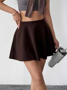 SHEIN Casual Solid Color Mini Skirt, Summer - Brown - View 5