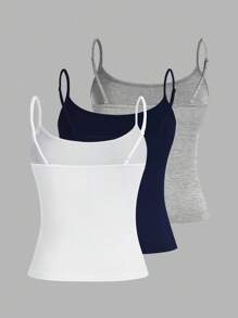 SHEIN EZwear 3pcs/Set Women's Casual Sexy Tight Fitting Camisole Tops, Suitable For Summer
