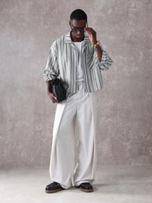 SUMWON Resort Shirt Striped Vacation Lounge Wear Button Down Camp Collar Cuban Style Weekend Casual Spring Summer Beach Retro - Black and White - View 1