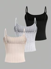 SHEIN EZwear 3 件套女士休闲紧身吊带背心套装，适合日常穿着 - 彩色 - 查看 2