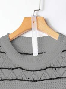 Breezaya 女款撞色条纹无袖镂空针织上衣 - 淺灰色 - 查看 3
